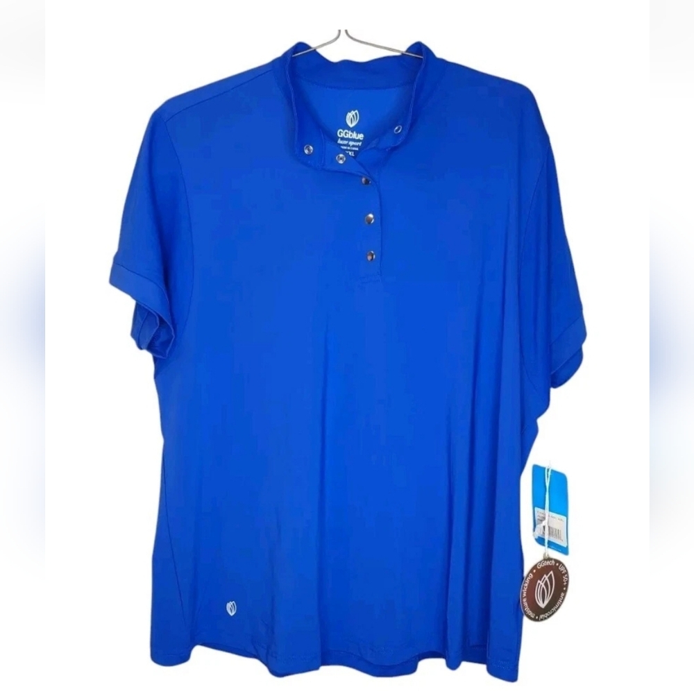 GG Blue Luxe Sport Mock Jolene Golf Top Woman 3X Tennis Track Pickleball Blue
